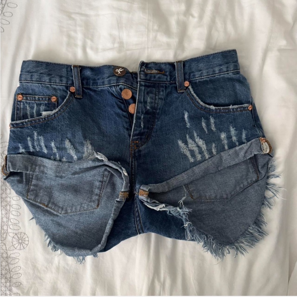 One Teaspoon Blue Distressed Jean Shorts